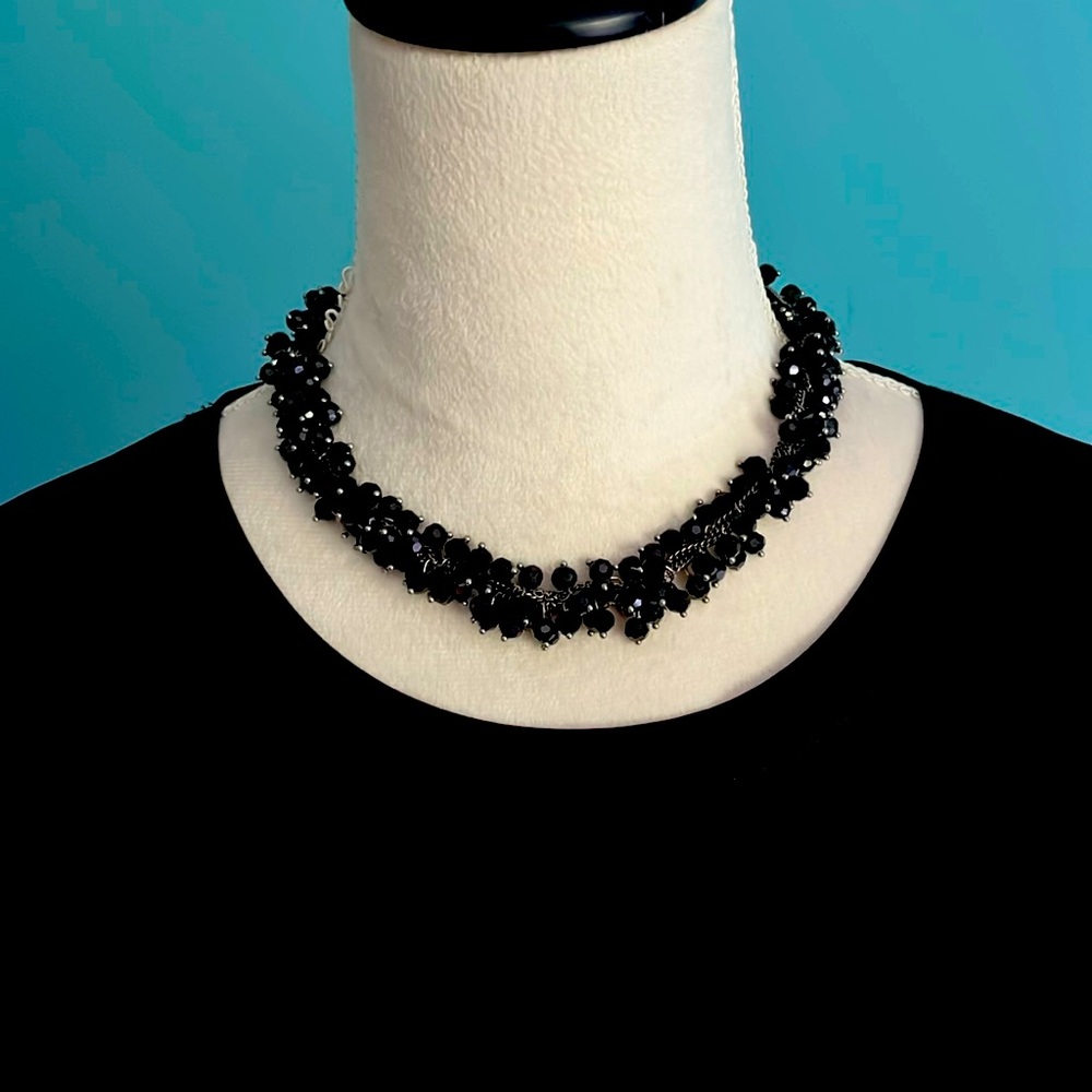 Black Beaded Necklace. Lobster clasp. Adjustable from 15” to 18”